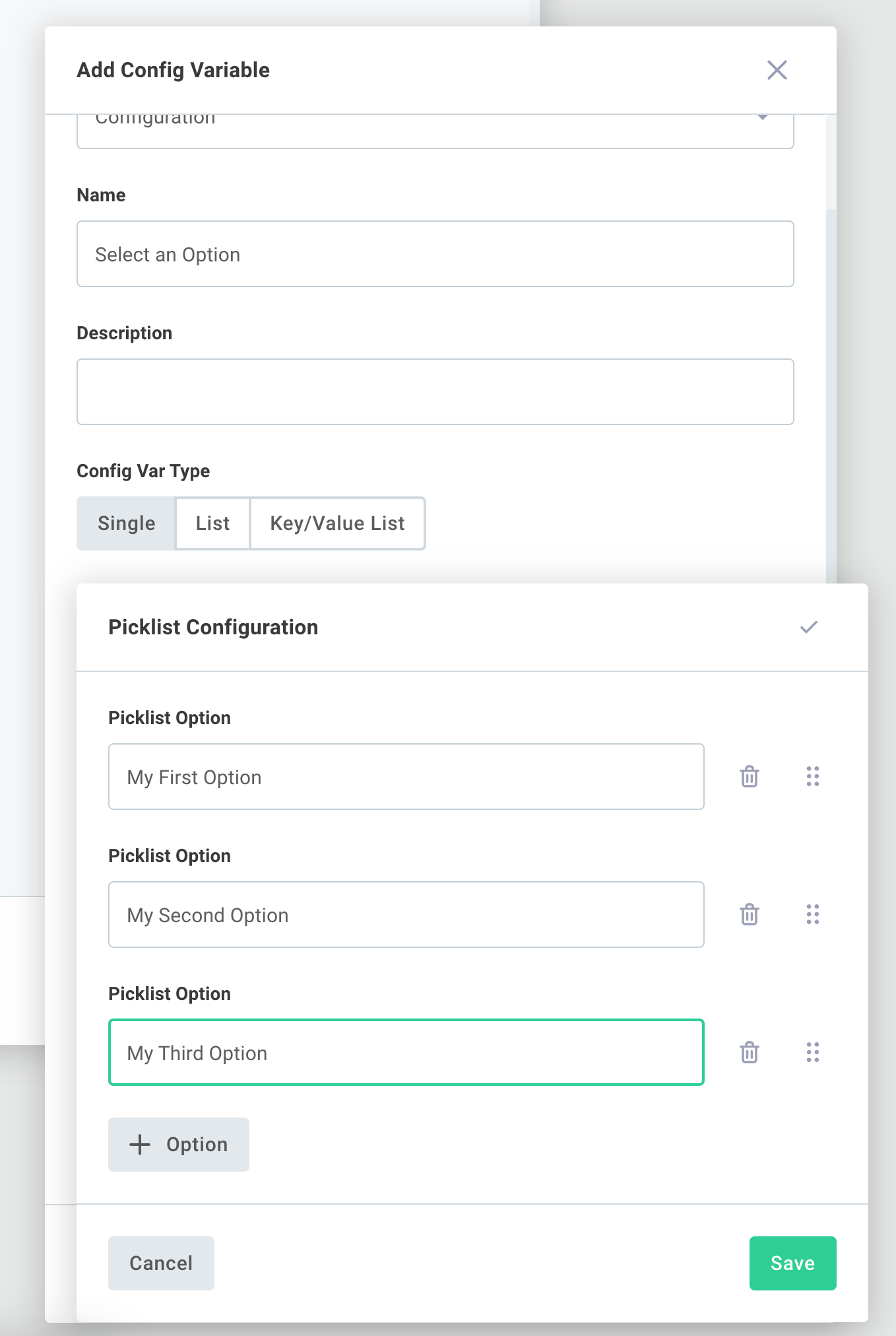 Picklist config variable